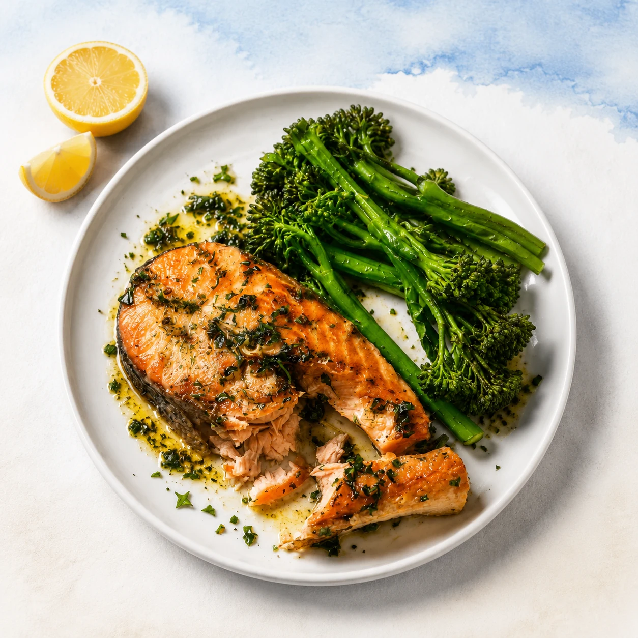 Grilled salmon fillet with broccolini — Darna Mediterranean Seafood